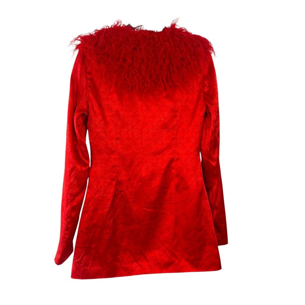 Elsje and Fred Red Mid Length Faux Fur Trim Jacket Small - Picture 2 of 11